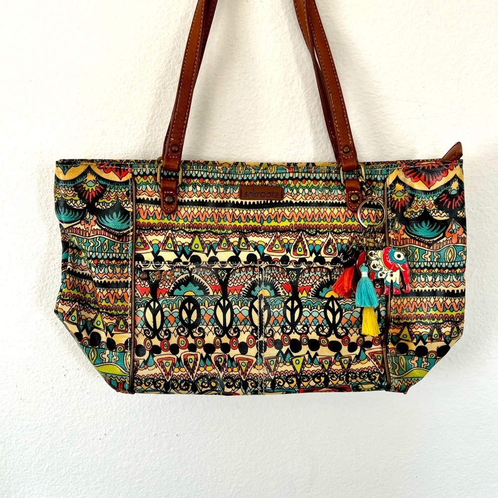 Sakroots Colorful Boho Artists Circle Metro Coated Canvas Tote